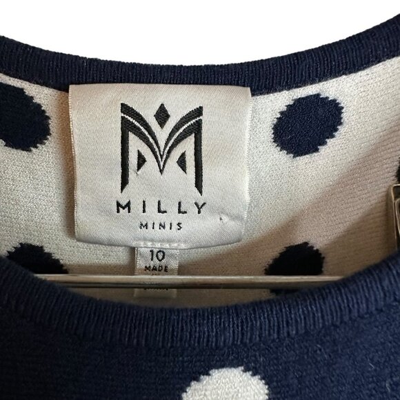 Kids Girls Milly Sleeveless Minis Blue White Polka-Dot Jacquard Knit Dress Sz 10 - Picture 3 of 5